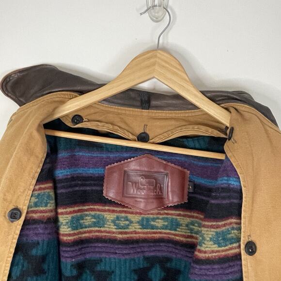 VTG Woolrich Tan Canvas Barn Chore Saddle Jacket Southwestern Wool Lining LRG - Picture 7 of 16